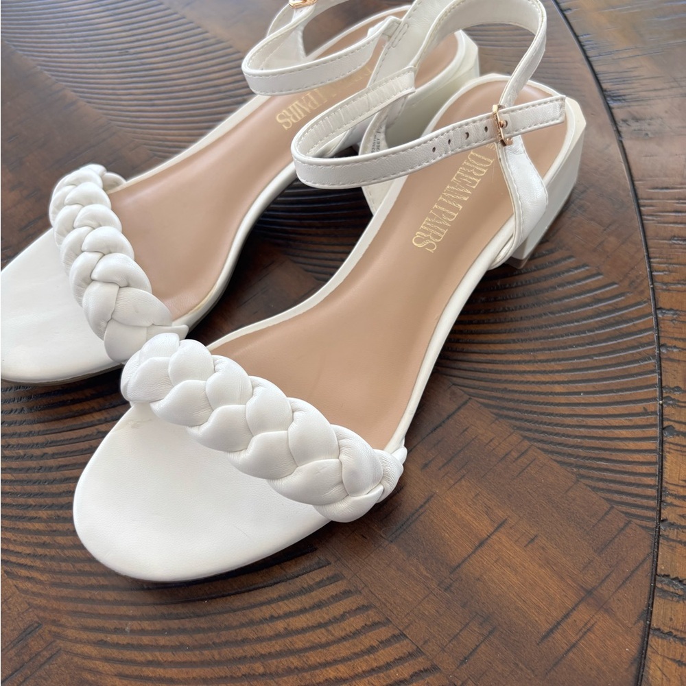Dreampairs Elegant White Braided Sandals Block Herl Open Toe Slingback Size 7 - Picture 8 of 11